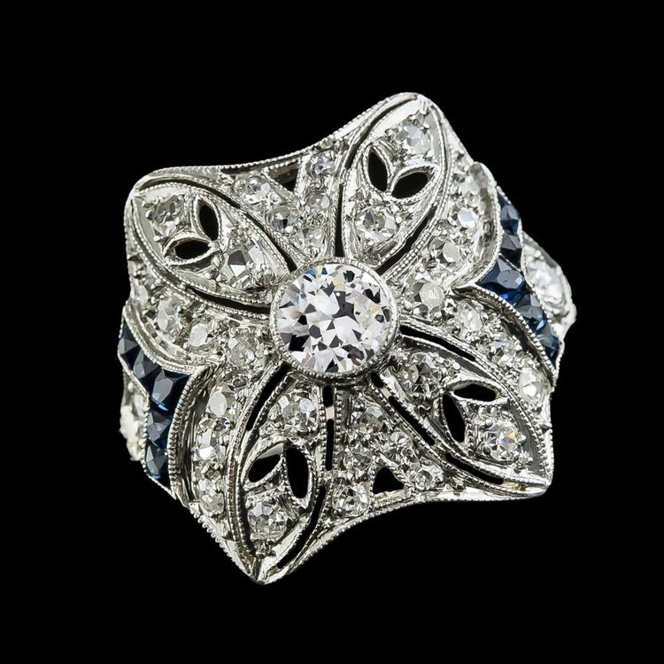 Lunette Sertie Ronde Vieux mineur Bague Diamant Baguette Saphir 3 Carats - HarryChadEnt.FR