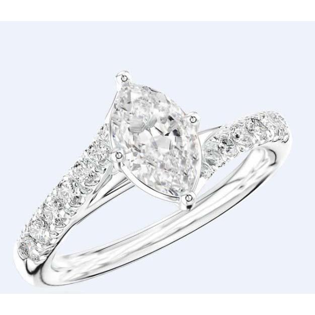 Marquise Et Coupe Ronde 3.25 Ct. Alliance Diamant Or Blanc 14K - HarryChadEnt.FR