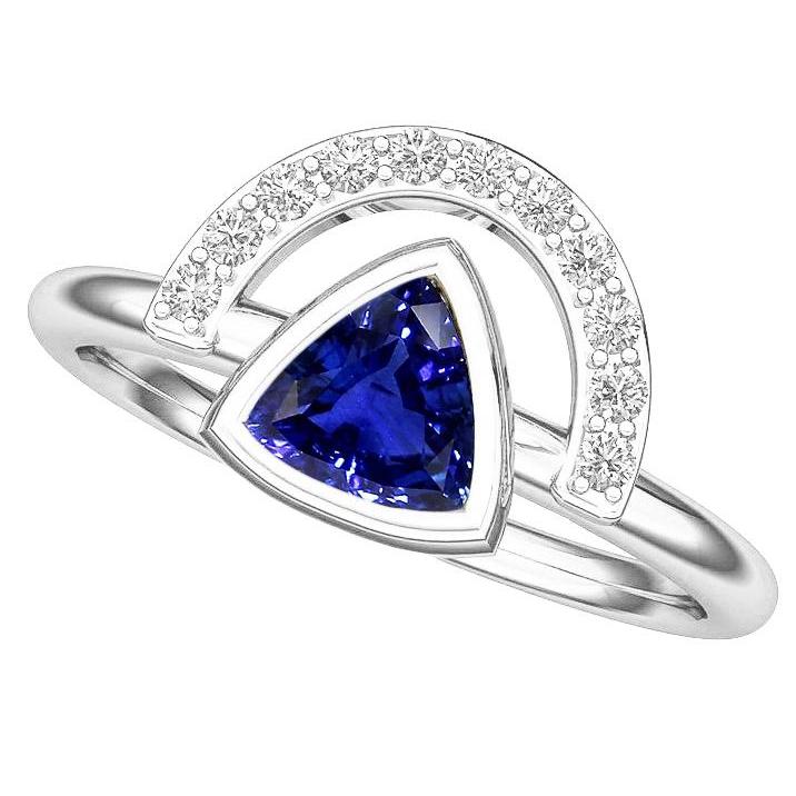 Mesdames bijoux en pierres précieuses trillion lunette sertie bague saphir bleu 2 carats - HarryChadEnt.FR