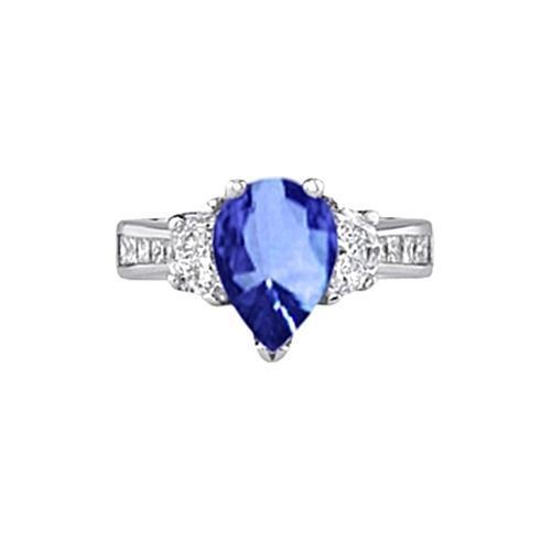 Mousseux 3.30 Ct. Bague Poire Ceylan Saphir Diamants Or Blanc 14K - HarryChadEnt.FR