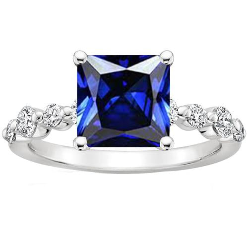 Nouvelle bague saphir bleu naturel taille princesse en or avec accents 4 carats - HarryChadEnt.FR