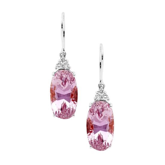 Nouvelles boucles d'oreilles pendantes 34.30 ct Kunzite avec diamants en or blanc 14K - HarryChadEnt.FR