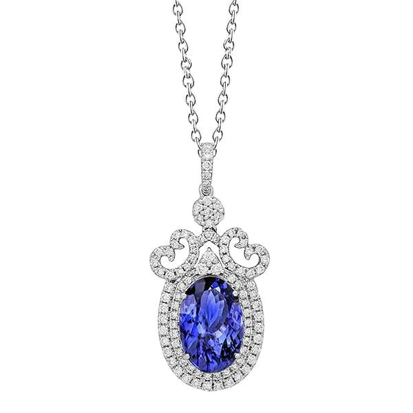Or Blanc 14K 8.60 Ct. Collier Pendentif Ovale Tanzanite Et Diamants - HarryChadEnt.FR