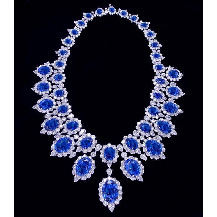 Or blanc 291.17 Ct. Bijoux Collier Saphir Bleu & Diamant Blanc - HarryChadEnt.FR