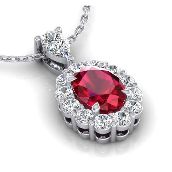 Ovale Griffes d'Aigle Rubis Collier Halo Diamants