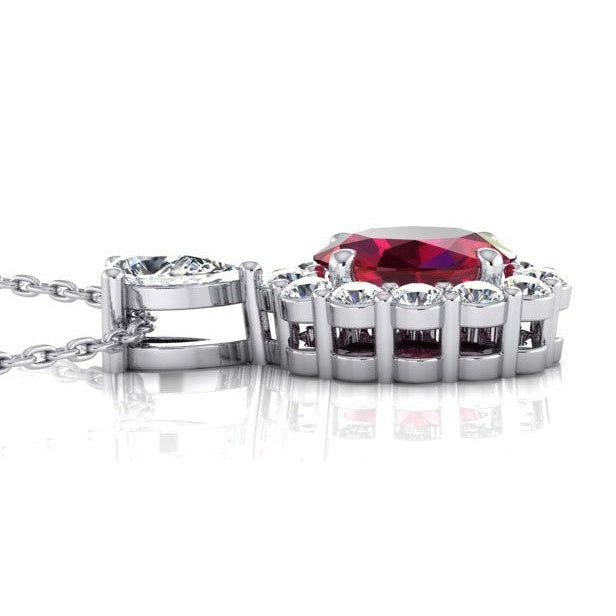 Ovale Griffes d'Aigle Rubis Collier Halo Diamants