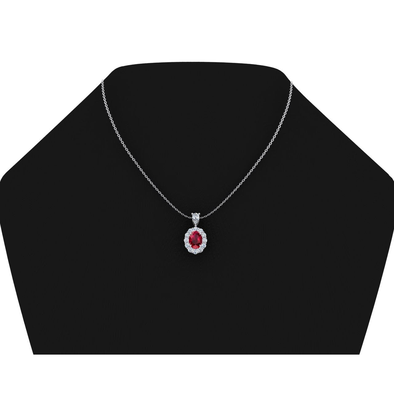 Ovale Griffes d'Aigle Rubis Collier Halo Diamants
