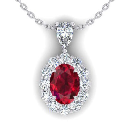 Ovale Griffes d'Aigle Rubis Collier Halo Diamants