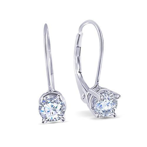 Paire de Boucles d'Oreilles Diamant Rond 3 Carats Leverbacks Or Blanc 14K - HarryChadEnt.FR