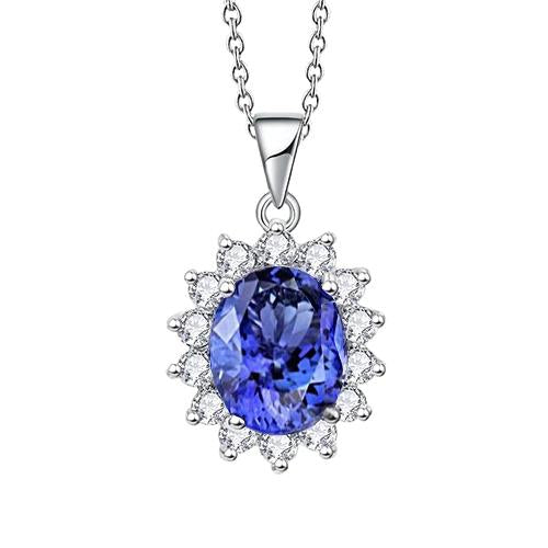 Pendentif 27.50 Carats Tanzanite Ovale Avec Diamants Or Blanc 14K - HarryChadEnt.FR