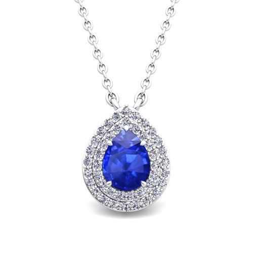 Pendentif 2.50 Carats Saphir Ceylan Et Diamant Or Blanc 14K - HarryChadEnt.FR
