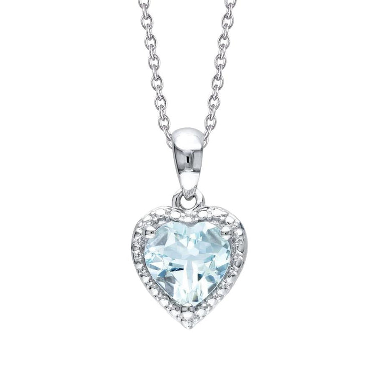 Pendentif Aigue-marine en forme de coeur 10 carats avec chaîne en or blanc 14K - HarryChadEnt.FR