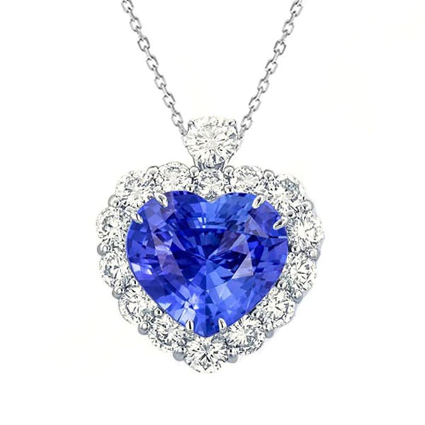 Pendentif Coeur Gemme & Diamant Rond Halo Slide Or 6 quilates