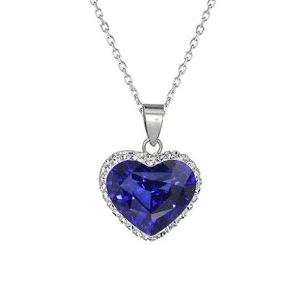 Pendentif Coeur Halo Saphir Bleu & Diamant Rond Or 14K 3.50 quilates