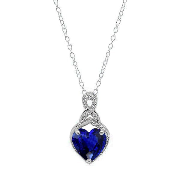 Pendentif Coeur Saphir Bleu Solitaire Style Infini Or 1.50 quilates
