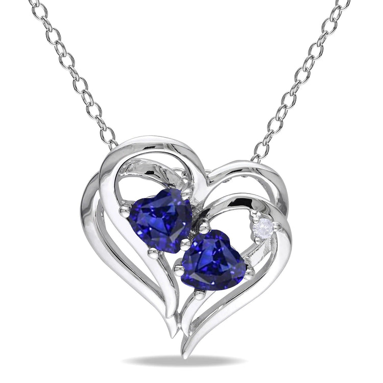 Pendentif Coeur Saphir & Diamant Rond Love Or Blanc 2.50 quilates