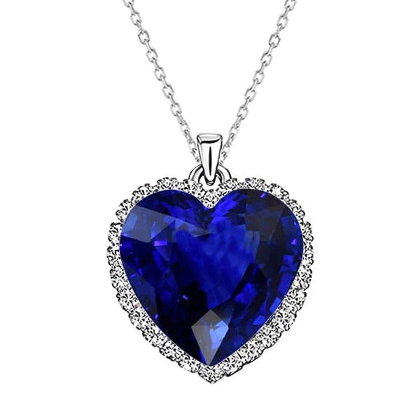 Pendentif Coeur Saphir & Halo de Diamants Diapositive Or Blanc 6 quilates
