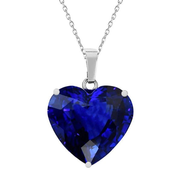 Pendentif Coeur Solitaire Saphir Bleu Diapositive Or 14K 4 quilates Bijoux