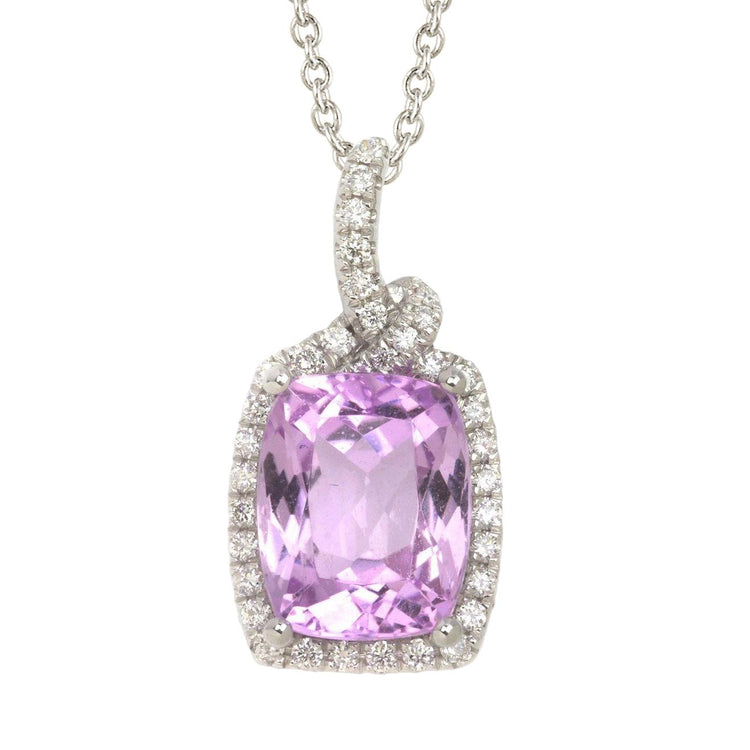 Pendentif Collier Kunzite Naturelle 22 Ct Et Diamants Or Blanc 14K - HarryChadEnt.FR