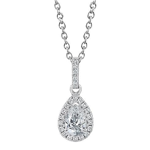 Pendentif Collier Poire Et Diamant Rond 1.45 Carat Or Blanc 14K - HarryChadEnt.FR