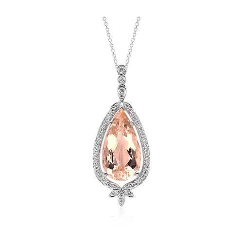 Pendentif Dame Or Blanc 14K 13.75 Carats Morganite Et Diamants - HarryChadEnt.FR