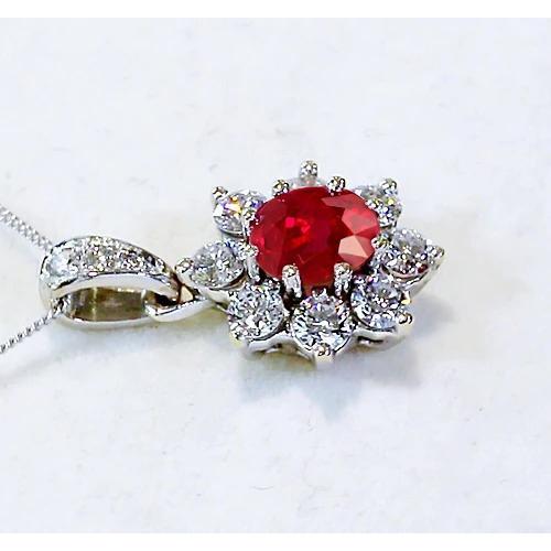 Pendentif Diamant 1 Pouce 3.45 Carats Rubis Fleur De Lotus Or Blanc 14K - HarryChadEnt.FR