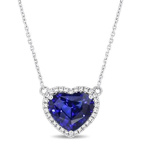 Pendentif Diamant Coeur Saphir Bleu Halo Oreille de Chien 2 quilates