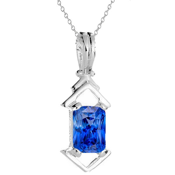 Pendentif Fantaisie Solitaire Saphir Bleu Radiant Avec Chaîne 2 quilates