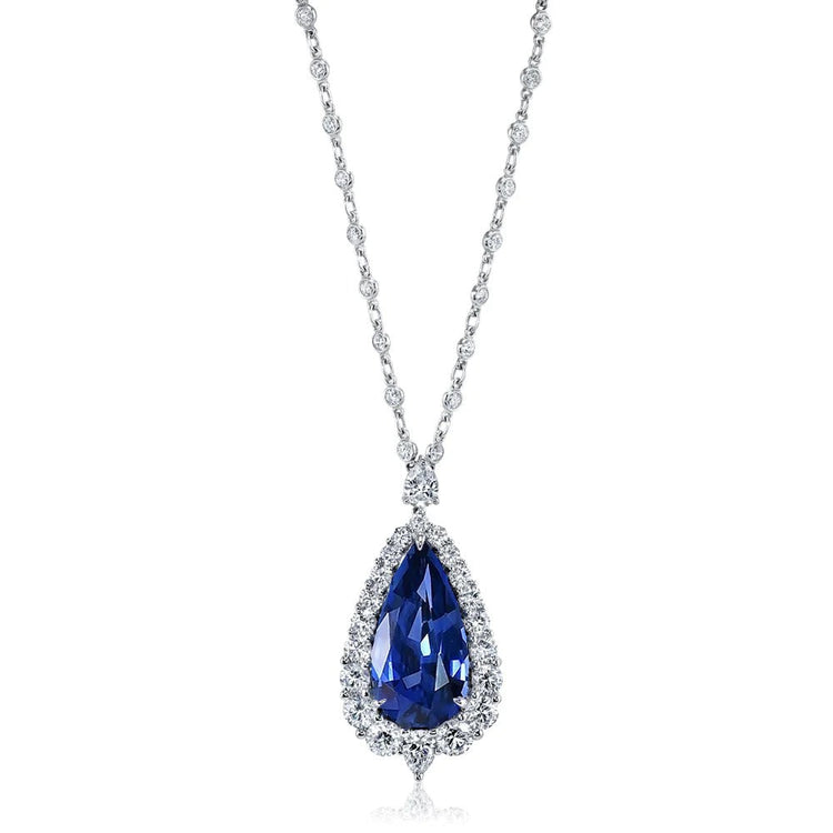 Pendentif Femme Halo Poire Gemme & Diamant Rond 3.50 quilates