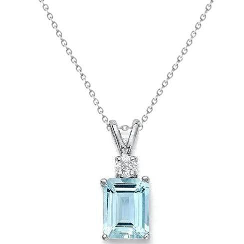 Pendentif Grande Aigue-Marine Avec Diamants 15 Ct Avec Chaîne En Or Blanc 14K - HarryChadEnt.FR