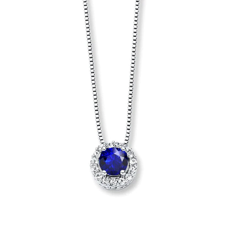 Pendentif Halo Diamant Or 14K & Saphir Ceylan Rond 1.50 quilates