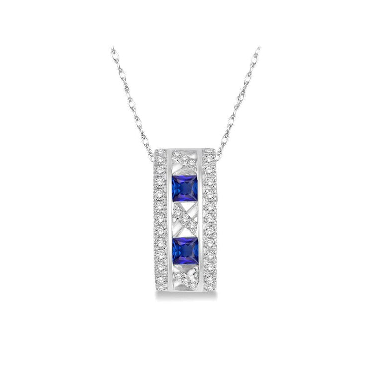 Pendentif Halo Diamants Ronds & Pierres Précieuses Princesse Avec Chaîne 2 quilates