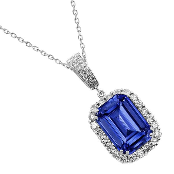 Pendentif Halo Emerald Gemstone & Round Diamond Or 14K 4.25 quilates