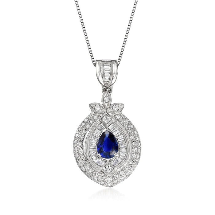 Pendentif Halo Poire Saphir Baguette & Diamant Rond 2.50 quilates
