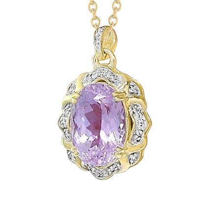 Pendentif Kunzite Rose Taille Ovale Et Diamant 14.45 Carats Or Jaune 14K - HarryChadEnt.FR