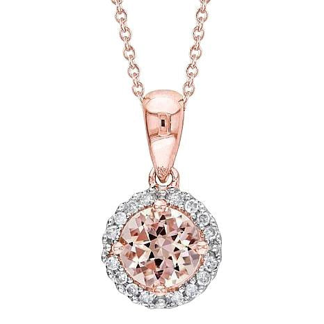 Pendentif Morganite taille ronde 17.25 ct avec diamants en or rose 14K - HarryChadEnt.FR