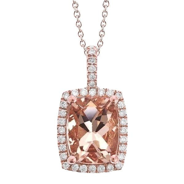 Pendentif Morganite Coussin Et Diamants Ronds 16.50 Ct Or Rose 14K