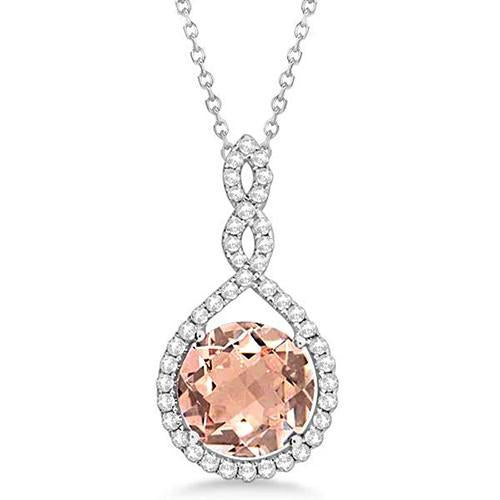 Pendentif Morganite et diamants de 11.50 ct avec chaîne en or blanc 14K - HarryChadEnt.FR