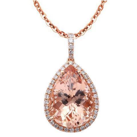 Pendentif Morganite poire avec diamants en or rose 26 carats 14K - HarryChadEnt.FR
