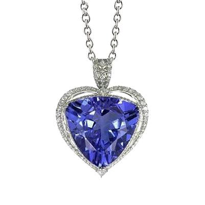Pendentif Or Blanc 14K Tanzanite Bleue Avec Diamants 21.50 Ct Nouveau - HarryChadEnt.FR