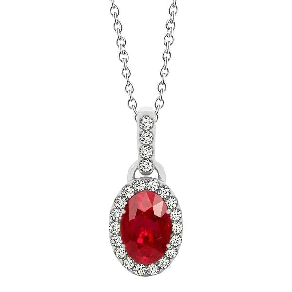 Pendentif Rubis Ovale En Or Blanc Avec Diamants Ronds 3.25 Ct Avec Chaîne - HarryChadEnt.FR