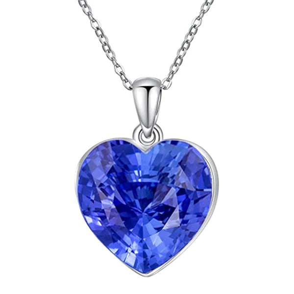 Pendentif Saphir Bleu Clair Solitaire Coeur Bélière Avec Chaîne 4 Carats