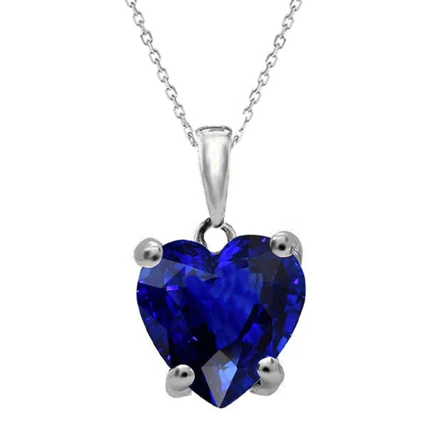 Pendentif Solitaire Coeur Saphir Bleu Foncé Diapositive 4 Griffes Serti 4 quilates