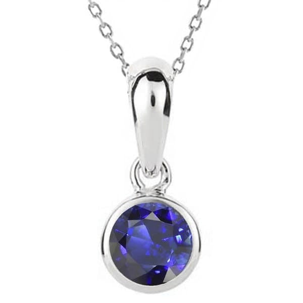 Pendentif Solitaire Dame Rond Saphir Bleu Avec Bélière 2 quilates