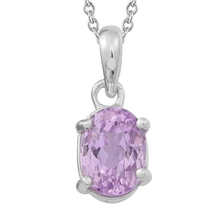 Pendentif Solitaire Rose Ovale Kunzite Or Blanc 14K 16 Carats - HarryChadEnt.FR