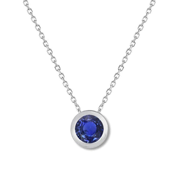 Pendentif Solitaire Saphir Bleu Naturel Rond Femme Or 1 quilates