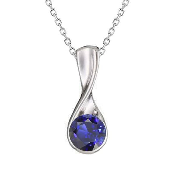 Pendentif Solitaire Saphir Bleu Naturel Rond Femme Or 1.50 quilates