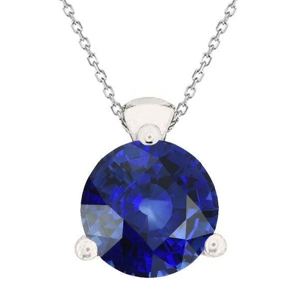 Pendentif Solitaire Saphir Bleu Rond 3 Griffes Bijoux 5 quilates