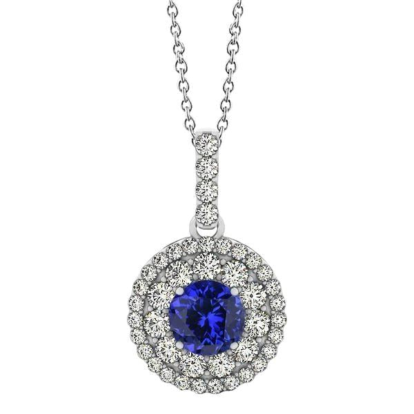 Pendentif Tanzanite Ronde Taille Brillant 3 Ct Avec Diamants Or Blanc - HarryChadEnt.FR