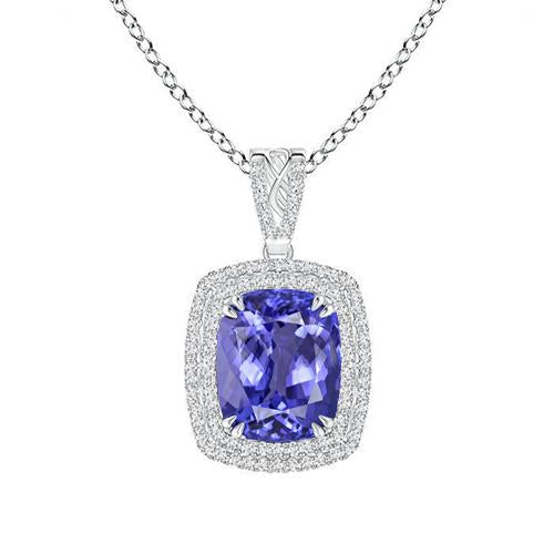 Pendentif Tanzanite serti de griffes avec diamants 16.25 ct avec chaîne en or - HarryChadEnt.FR